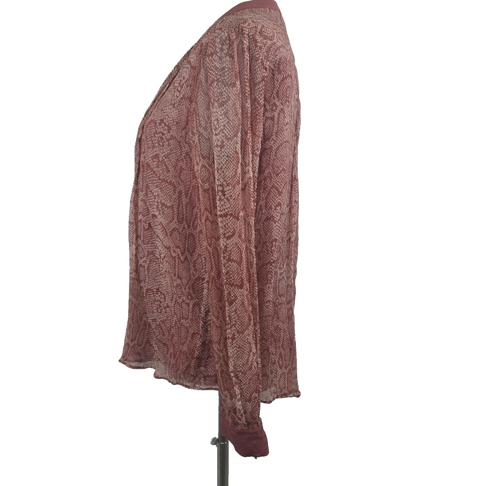 Joie Small S Salmon Snake Print 100% Silk‎ Hidden-Button-Front Blouse Top - Picture 3 of 7